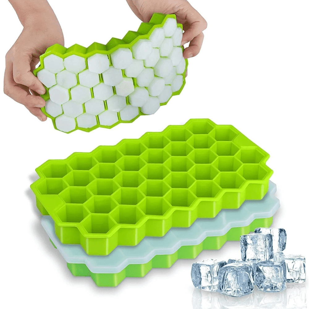 HONEYCOM with Lid – Pack of 1 Silicone Ice Cube Mold, Flexible 37 Ice Tray BPA Free, for Whiskey, Cocktail, Stackable & Safe Ice Cube Small Cubes Fridge Bar Soft Tray - Image 2