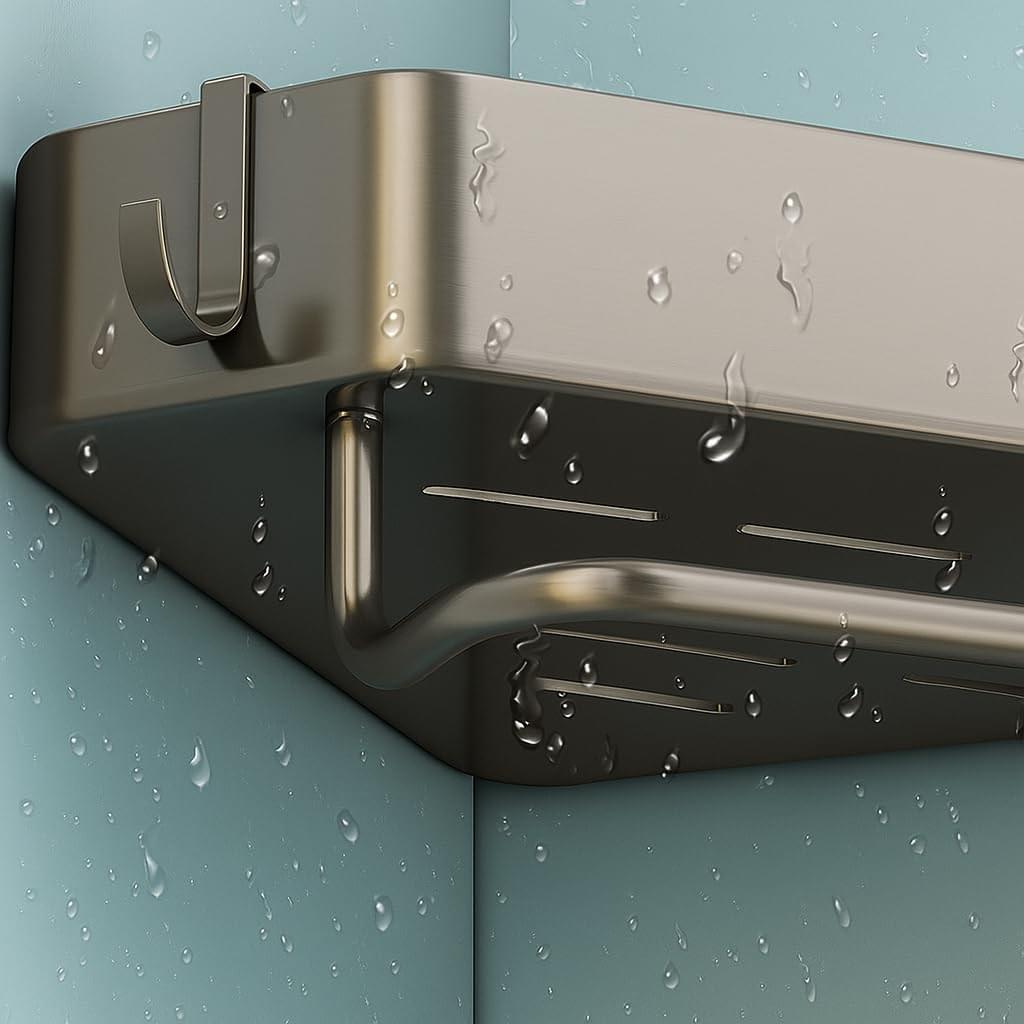 Wall-Mounted Stainless Steel Shelf with Towel Holder & Hooks – Chrome Finish Bathroom Organizer for Home & Hotel (Set of 2 Bath Shelves) - Image 2