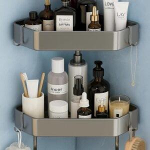 Wall-Mounted Stainless Steel Shelf with Towel Holder & Hooks – Chrome Finish Bathroom Organizer for Home & Hotel (Set of 2 Bath Shelves)